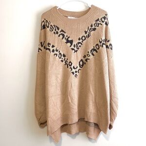 Jodifl Oversized Chevron Leopard Knit Sweater